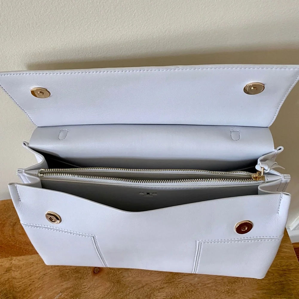 Tory Burch White Block T Leather Satchel Bag